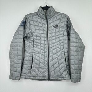 The North Face ThermoBall Quilted Jacket Womens‎ S Grey Silver Full Zip Trekker